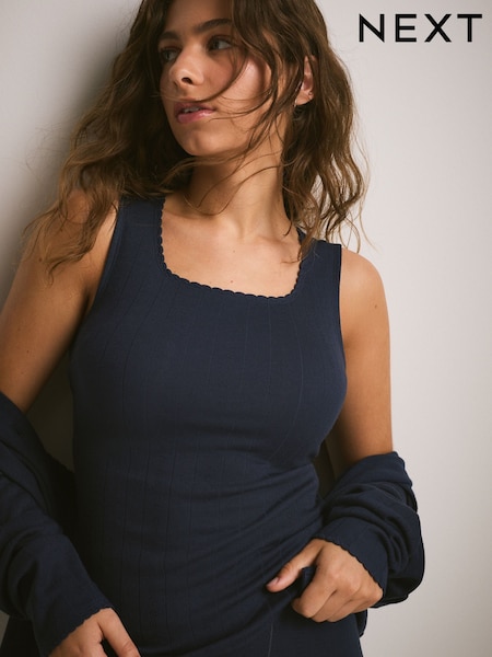 Navy Blue - Cosy Pointelle Thermal Vest