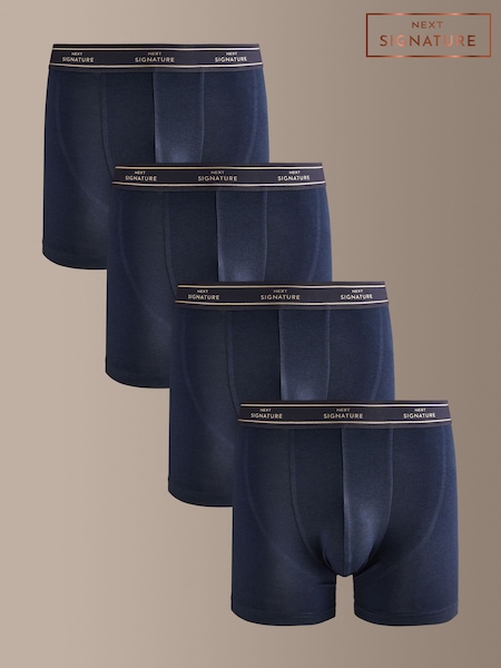 Mornarsko moder teksturiran pas - 4 Pack Signature Cotton Rich Trunks