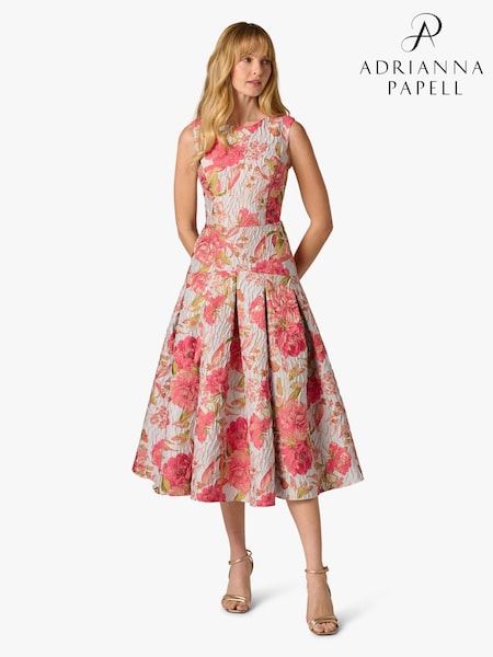 Adrianna Papell Pink Floral Jacquard Dress (V70367) | $720