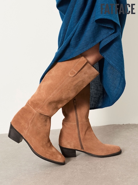 Tan Brown - Fatface Sherbourne Suede Knee High Boots