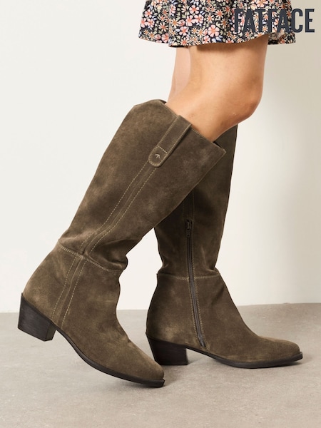 كاكي أخضر - Fatface Sherbourne Suede Knee High Boots