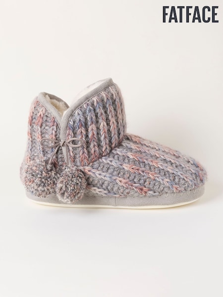 Grey - Fatface Knit Slipper Boots