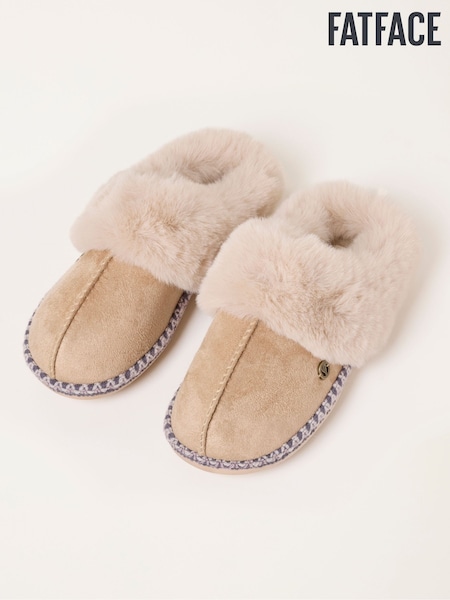 Ivory - Fatface Faux Fur Mule Slippers