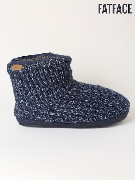 Navy - Regular Fatface Knitted Boot Slipper