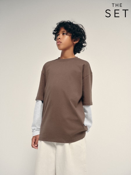 Brown - The Set 2 Pack Long Sleeve Mock Layer T-shirts