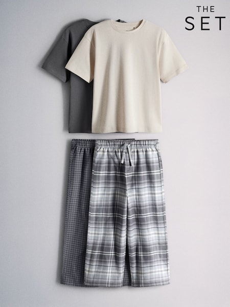 Grey - The Set 2 Pack Short Sleeve Long Check Bottom Pyjamas