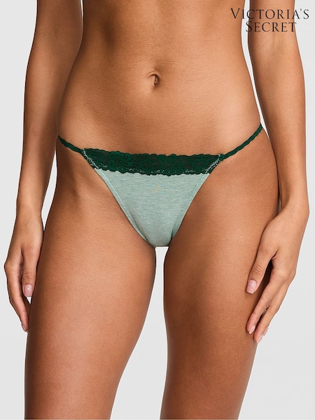 Soft Sage Green - Victoria's Secret Pink Cotton Heather Lace Trim Knickers