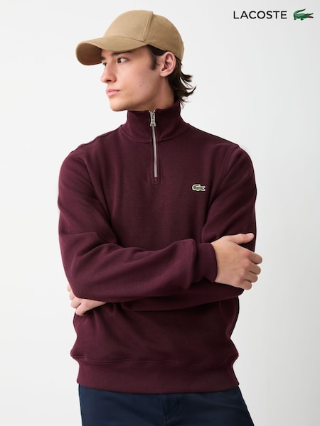 Brown - Regular Lacoste Regular Fit High Neck Quarter Zip Sweatshirt