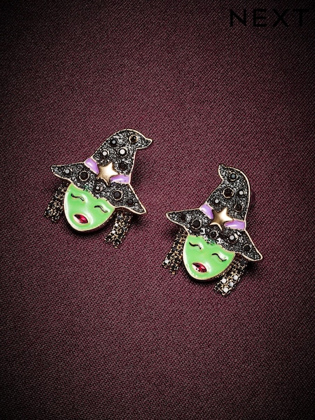 Green - Halloween Witch Stud Earrings
