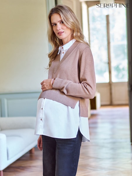 bouillie d'avoine - Seraphine Maternity V-neck Nursing Shirt & Jumper Set