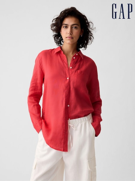 Gap Red 100% Linen Long Sleeve Oversized Shirt (V70946) | €34