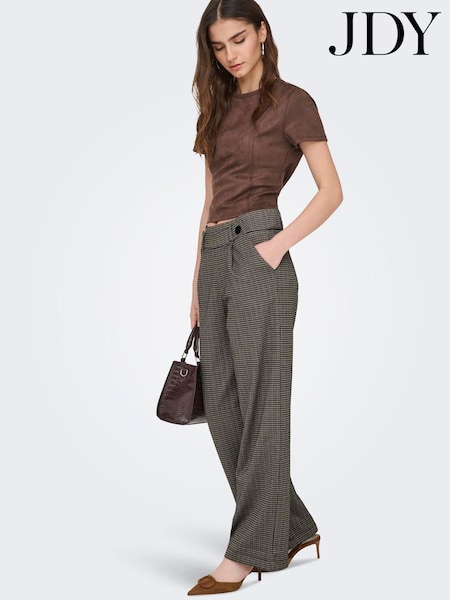 Braun - Jdy Check Wide Leg Trousers