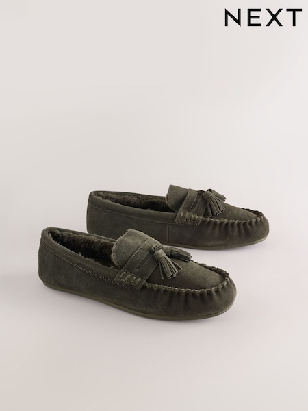 Khaki Green - Regular Suede Tassle Moccasin Slippers
