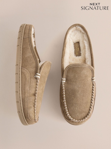 חום אפרפר - Regular Signature Stitch Mule Slippers