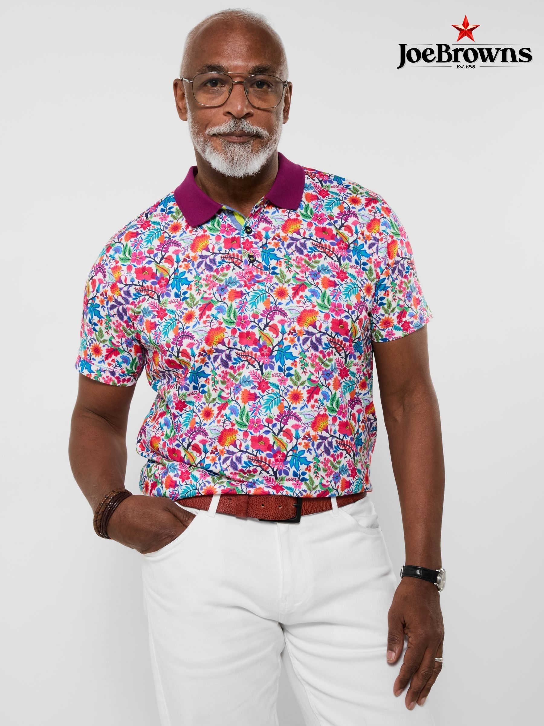 トップス Flowered Velour Jacquard Polo Shirt FLORAL PANEL POLO - NAVY | Golf Polo Shirts | Druids