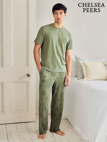 Chelsea Peers Green Daily Grind Print Long Pyjamas Set (V71330) | $81