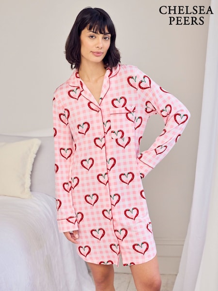 Chelsea Peers Pink Nightshirt Chilli Heart Print Long Pyjamas Set (V71332) | AED204