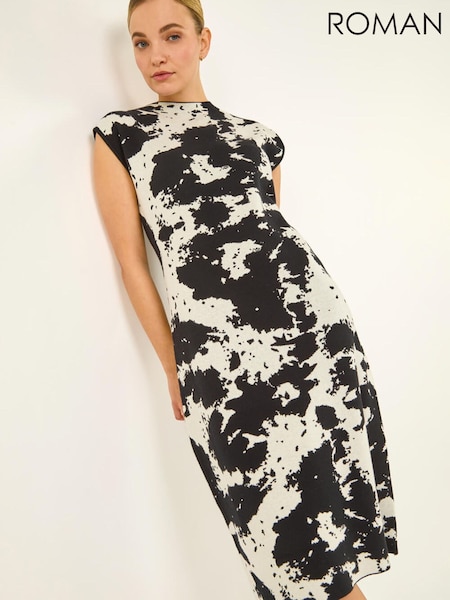 Roman Black Abstract Print Knit Dress (V71381) | SGD 97