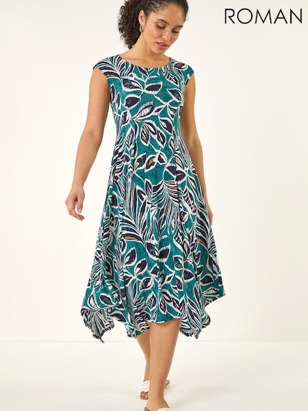 Roman Green Leafy Print Maxi Dress (V71419) | AED400