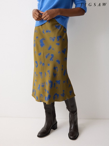 Jigsaw Green Ink Cloud Satin Bias Skirt (V71533) | AED844