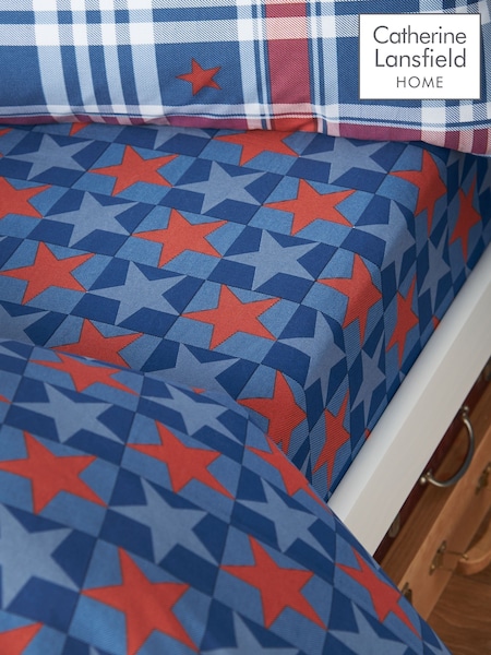 Catherine Lansfield Blue Stars and Check Fitted Sheet (V71613) | CLP 18,900 - CLP 22,300