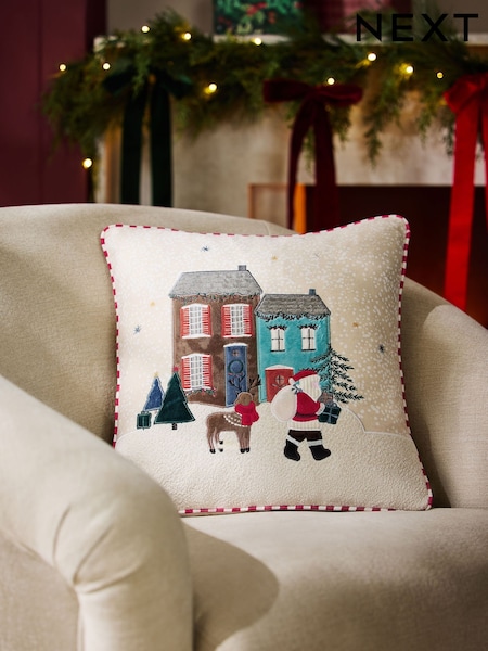 Cojín bordado con escena de Papá Noel de 43 x 43cm