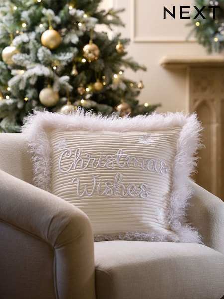 50 X 50cm Christmas Wishes Fur Trim Cushion