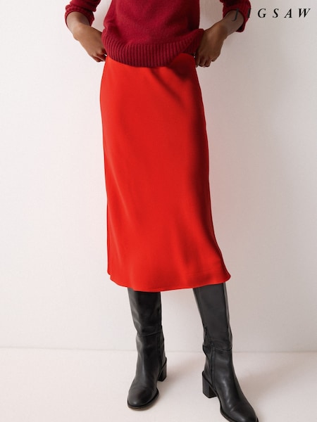 Jigsaw Red Satin Bias Midi Skirt (V72125) | $336
