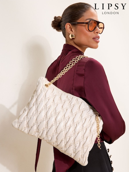 Cream - Lipsy Padded Chain Slouchy Shoulder Bag