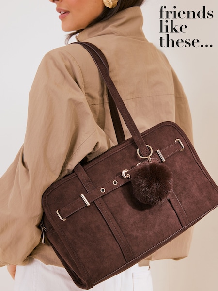Chocolate Brown Suedette - Friends Like These Shoulder Bowler Bag