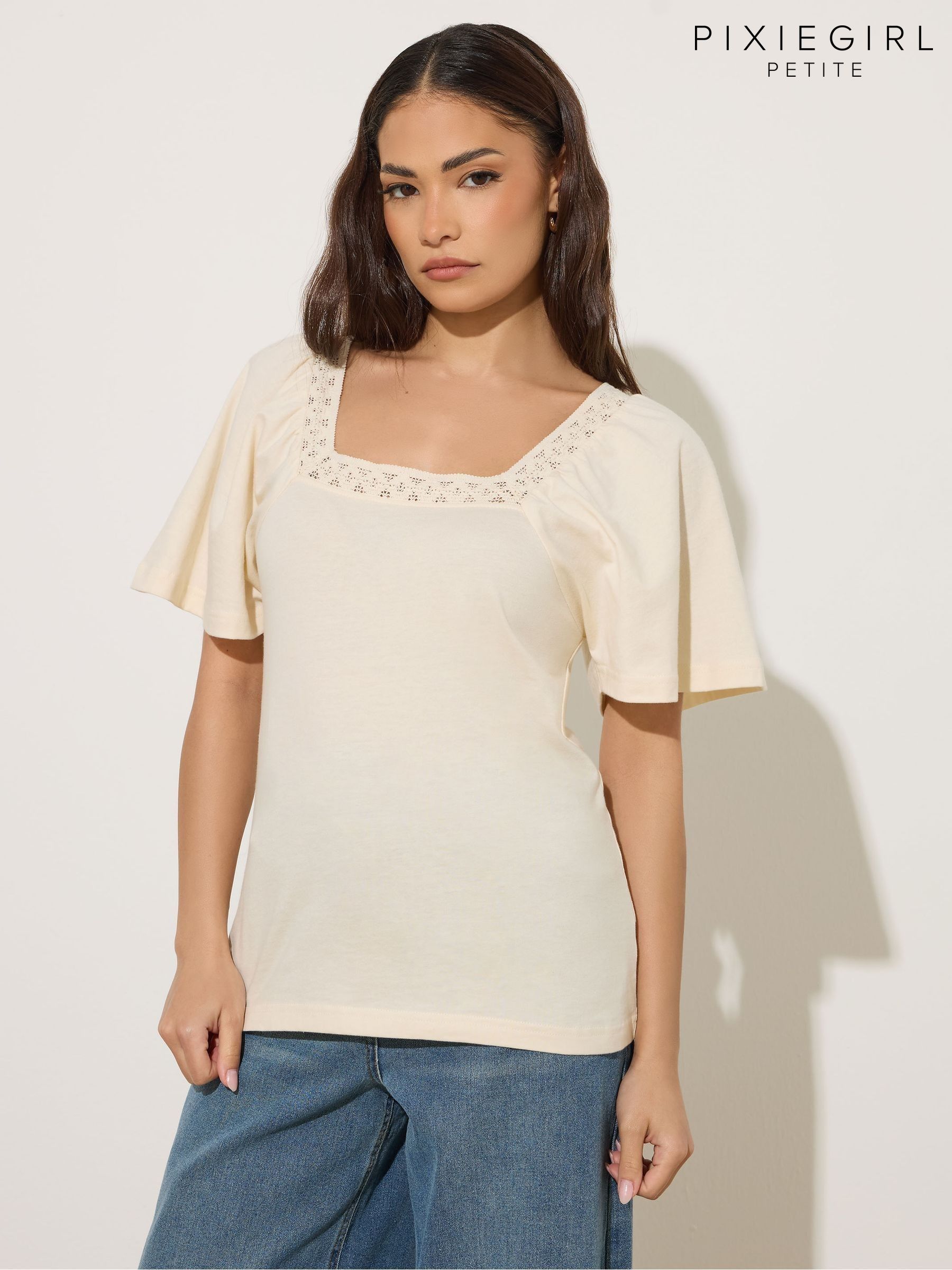 【LOHEN】SQUARE NECK COMPACT TOPS Buy Women's Tops Longline Short Sleeve Square Neck Online | Next