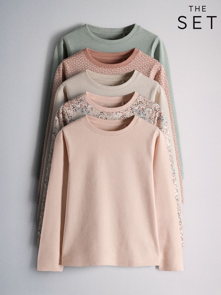Çəhrayı/Yaşıl/Krem/Ditsy basma - The Set 5 Pack Rib Jersey T-shirts