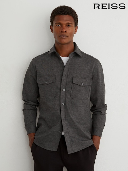 Charcoal Grey - Regular Reiss Mcshane Twin-pocket Button-through Overshirt