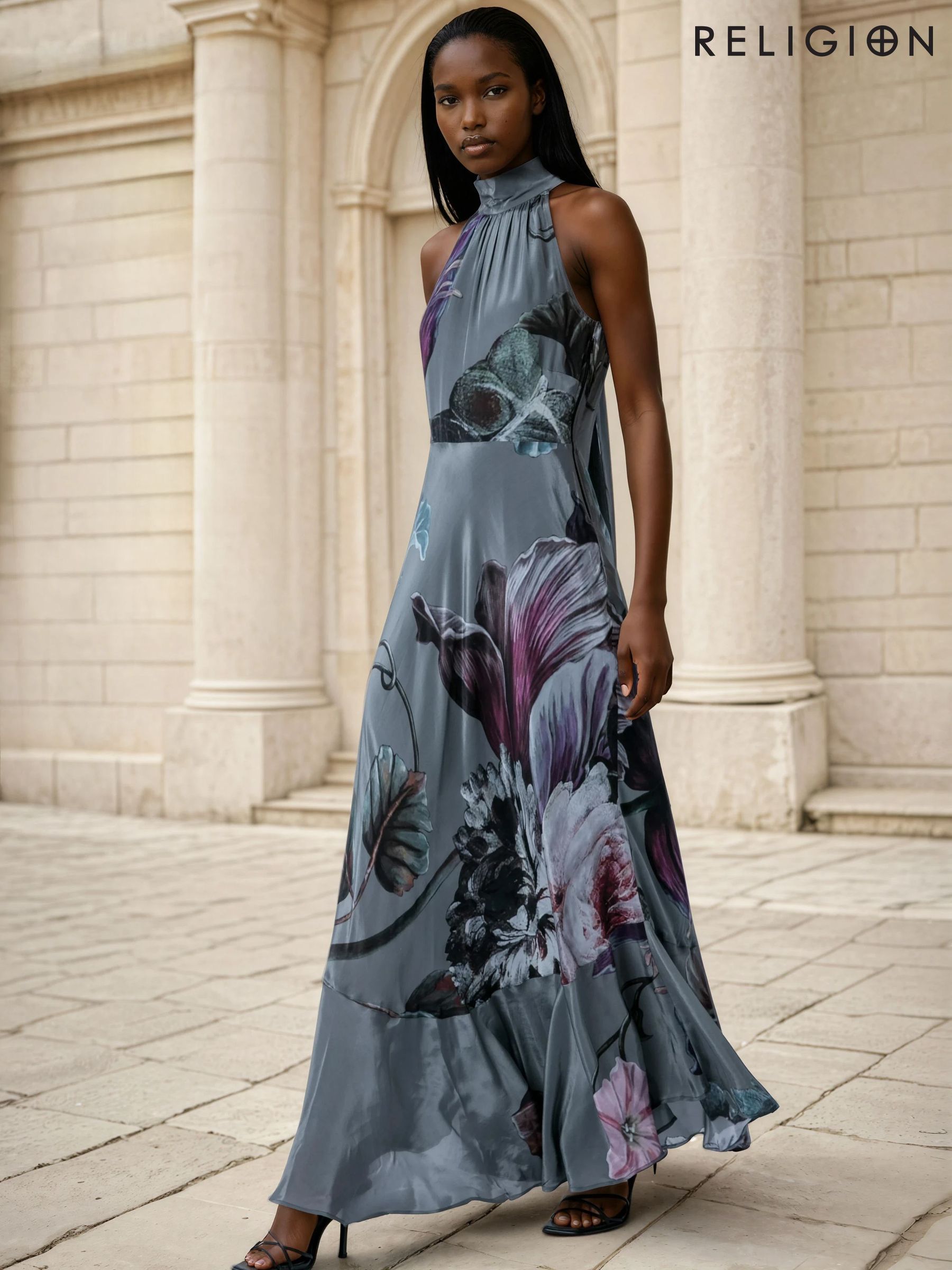 knee length dresses for ladies ZAPAKA Women Dark Grey Long Prom