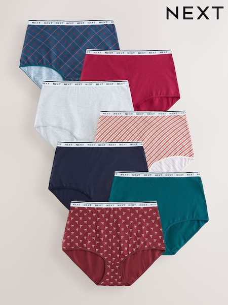 Red Bows/Navy Checks - Cotton Logo Knickers 7 Pack