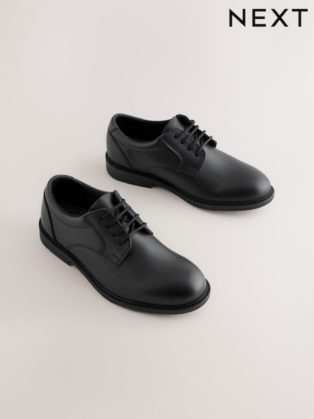 Black - Leather Lace-up School Shoes