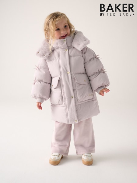 Lilac Purple - Baker By Ted Baker Shower Resistant Bow Sleeve Padded Coat