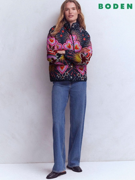 Boden Blue Printed Quilted Jacket (V73090) | 997 SAR