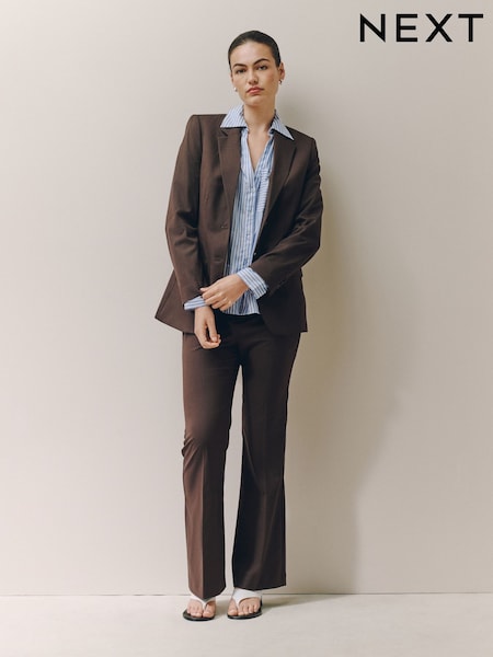Chocolate Brown - Tailored Bootcut Trousers With Wool