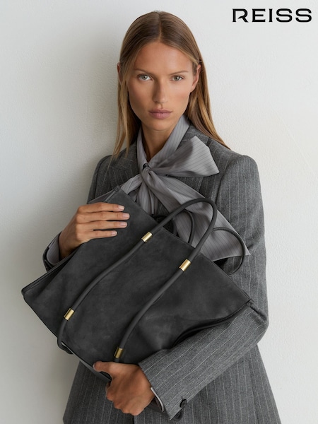 Grey - Reiss Ramona Suede Oversized Tote Bag