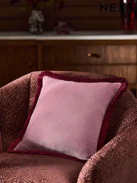 Soft Velour Contrast Fringe Cushion