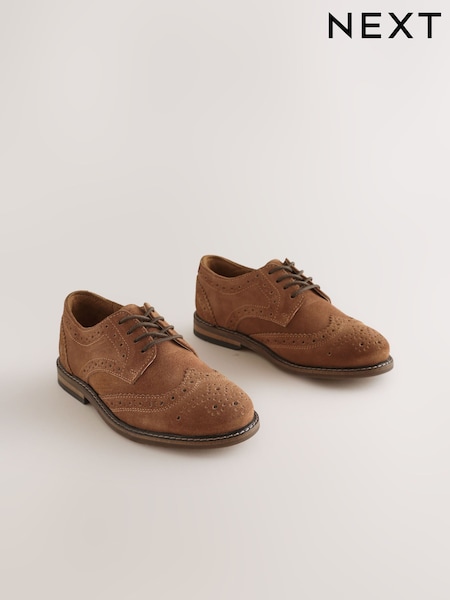 Tan Brown Suede - Leather Laceup Brogue Shoes