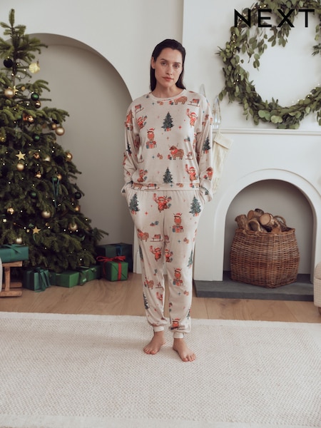 Oatmeal Hamish The Highland Cow - Family Matching Christmas Cosy Long Sleeve Pyjamas