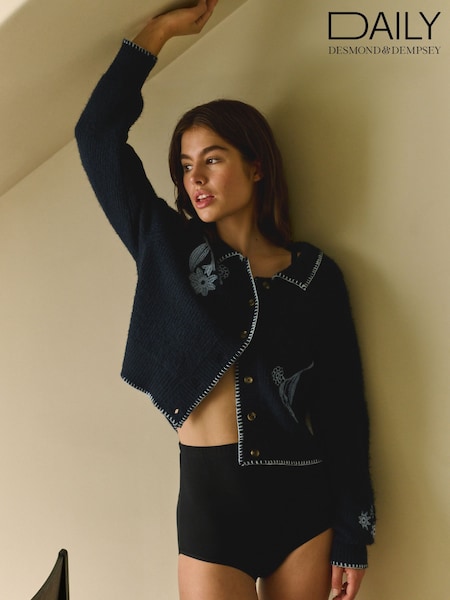 Floral de marine - Daily By Desmond & Dempsey Navy Floral Embriodery Knitted Cardigan