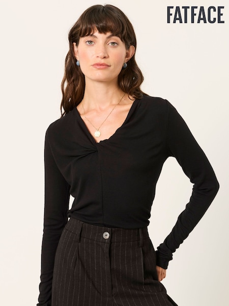 Black - Fatface Twist Front Long Sleeve Top