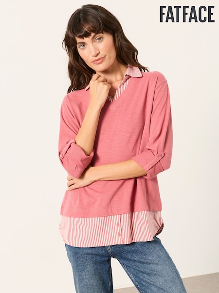 Pink Stripe - Fatface Double Layer Jersey Shirt