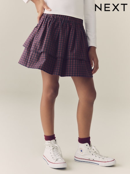 Navy Blue/Red Check - Rara Pullon Skort (3-16yrs)