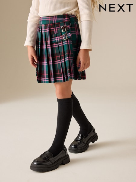 Green/ Pink Check - Pleated Kilt Skirt (3-16yrs)