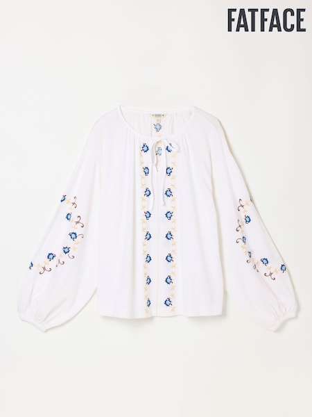 White - Fatface Embroidered Top