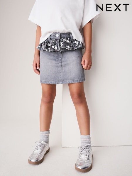 Grey/ Silver Sequin Peplum - Джинсова спідниця (3-16років)